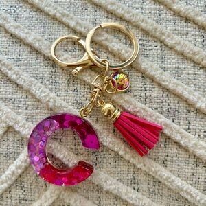 Pink Monogram Letter C Sequin Keychain w/ Tassle NWOT Charm
